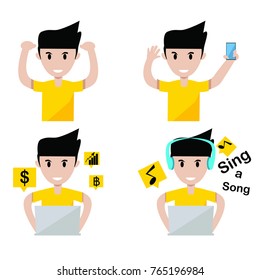 Young man cartoon faces showing different emotions