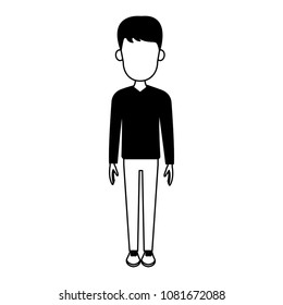 Young man cartoon on black and white