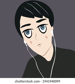 Young man cartoon portrait vector icon