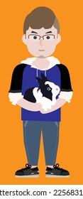 young man cartoon with a rabbit in his hands