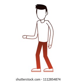 Young man cartoon red lines