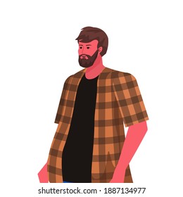 hombre joven vestido casual tipo barbudo caricatura masculino ilustración vectorial