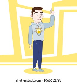 Hombre Joven Con Ropa Casual Apunta Caricatura