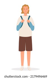 Young man in casual clothes. Student concept character. Stylish high school student. Vector illustration in a flat style. Character illustration for presentations, cards, banners and other designs