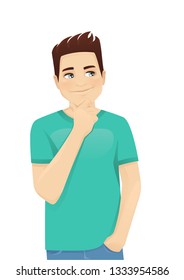 Young man in casual clothes thinking isolated vector illustration