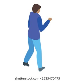 Young man in casual clothes is walking away, viewed from the back