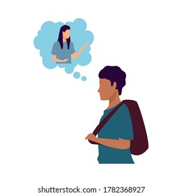 young man casual thinking in woman avatar character vector illustration design