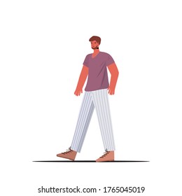 young man in casual trendy clothes male cartoon character standing pose full length vector illustration