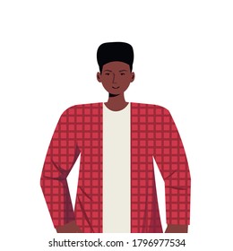 young man in casual trendy clothes african american male cartoon character portrait vector illustration