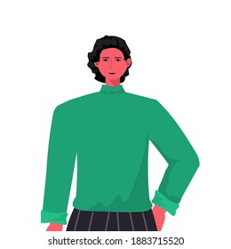 young man in casual trendy clothes male cartoon character portrait vector illustration