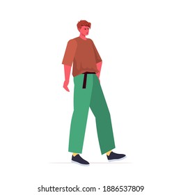 young man in casual trendy clothes male cartoon character standing pose full length vector illustration
