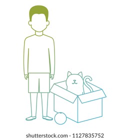 young man with cat in box