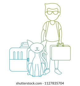 young man with cat and transport box