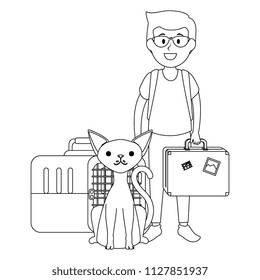 young man with cat and transport box
