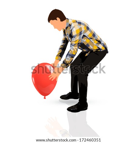 young man catching a red balloon