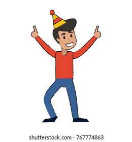 Young man celebrating cartoon
