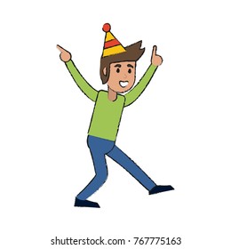 Young man celebrating cartoon