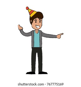 Young man celebrating cartoon