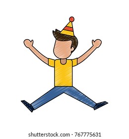 Young man celebrating cartoon