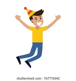 Young man celebrating cartoon