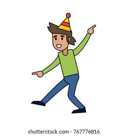 Young man celebrating cartoon