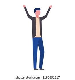 young man celebrating with hands up