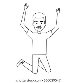 young man celebrating with hands up