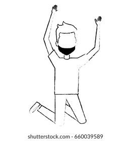 young man celebrating with hands up