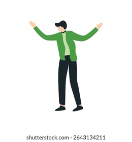 Hombre joven que celebra con las manos arriba diseño de Ilustración vectorial