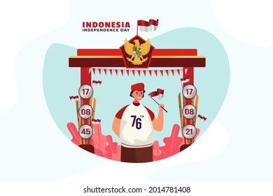 A young man celebrating Indonesia's 76th independence day