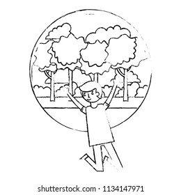young man celebrating with landscape icon