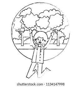 young man celebrating with landscape icon
