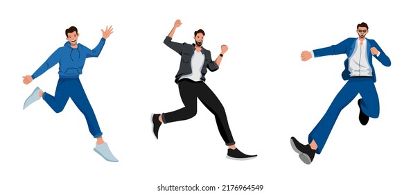 young man celebrating success isolated on white background. cartoon character young man.