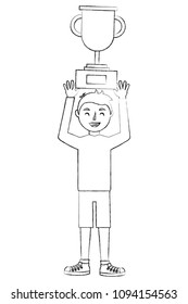 young man celebrating with trophy avatar