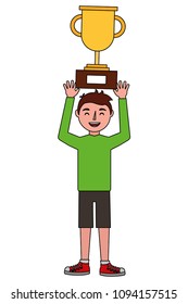 young man celebrating with trophy avatar