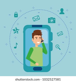 young man in cellphone character