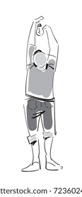 Young man changing lightbulb isolated sketch. Home improvement, house repair, man doing renovation in apartment vector illustration.