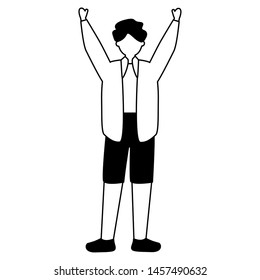 young man character avatar white background vector illustration white and black