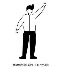 young man character avatar white background vector illustration white and black