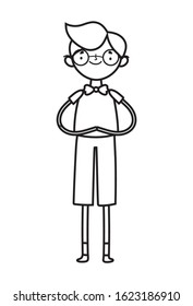 young man character cartoon with bowtie vector illustration thick line