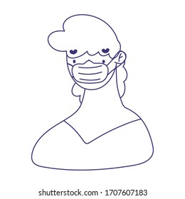 young man character cartoon medical mask covid 19 protection isolated icon vector illustration line style