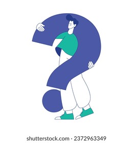 Young Man Character at the Crossroads with Question Mark Standing and Thinking Vector Illustration