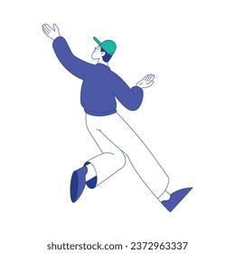 Young Man Character at the Crossroads Run and Thinking Vector Illustration