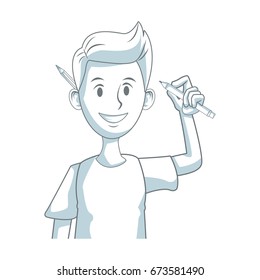 young man character design programmer with pencil