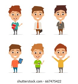 Young man character in different pose. Business man cartoon set of illustration vector design.