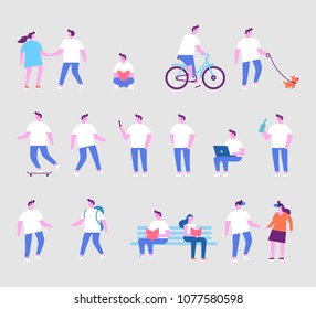 Young Man character in different poses.  Flat vector illustration.