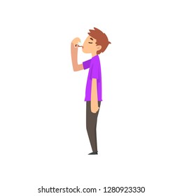 Young man character drinking alcohol vector Illustration