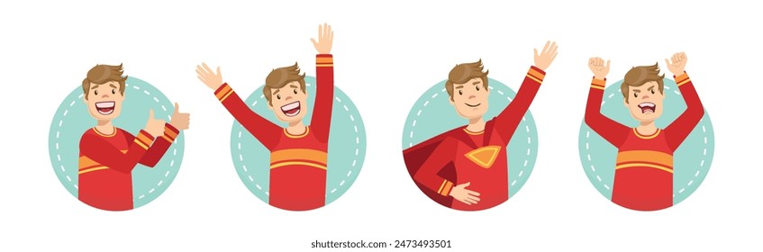 Young Man Character Face Expression and Emotion Vector Set