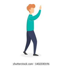 Young man character. Handsome adult guy in fashion clothes. Green shirt and black pants. Isolated vector illustration in cartoon style