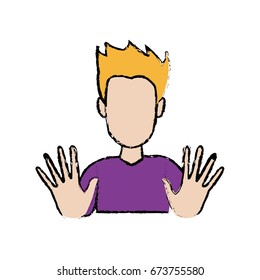 young man character portrait gesturing funny